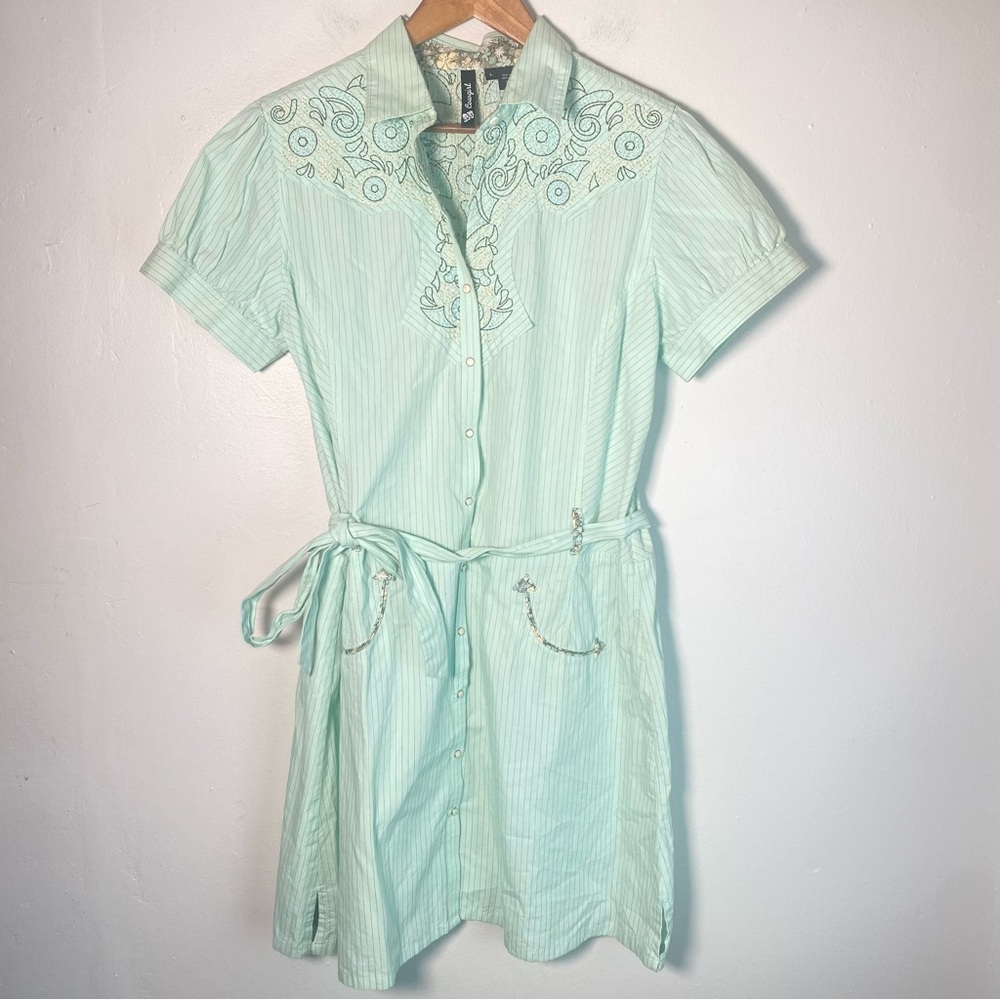 RU Cowgirl Mint Green Embroidered Detail Western Dress Size Large
